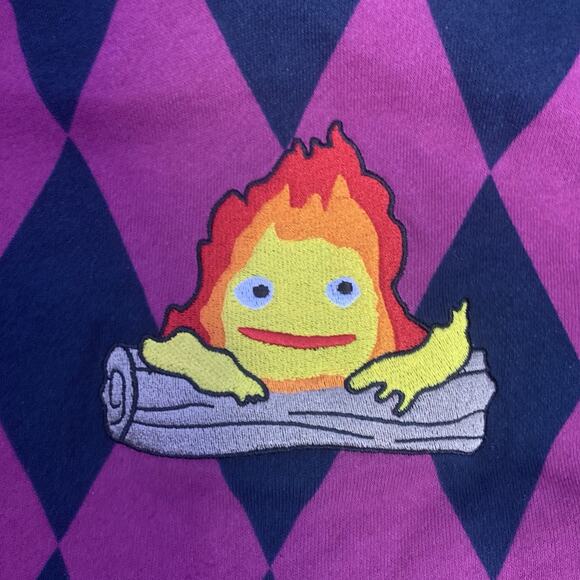 NWT Studio Ghibli Howl’s Moving Castle Calcifer Argyle Sweatshirt Men’s XL - Picture 10 of 10